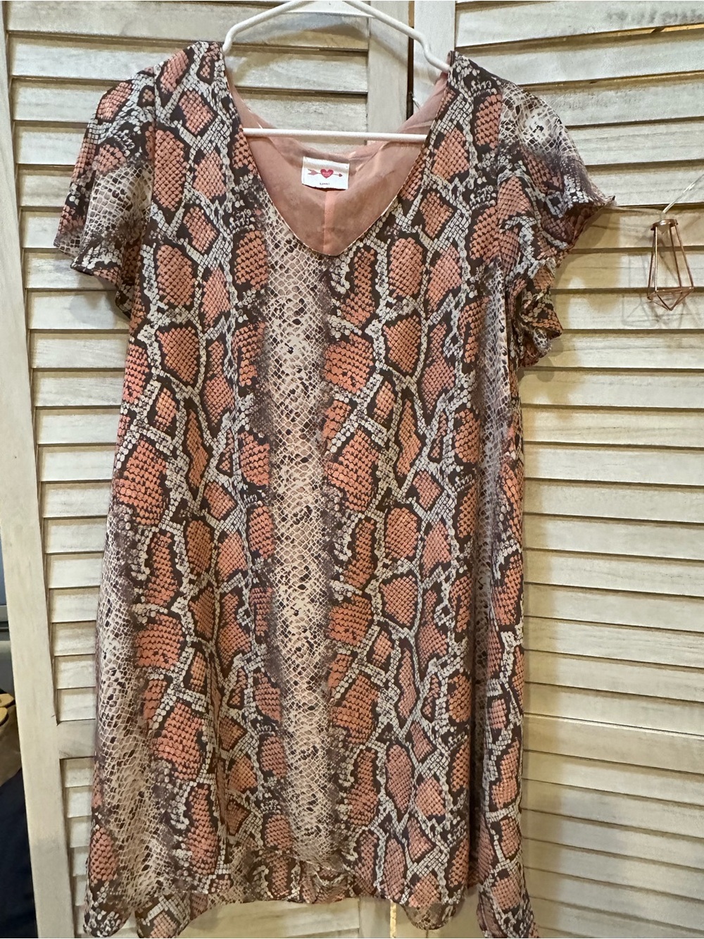 Love Snake-Print Midi Dress in Coral and Brown
